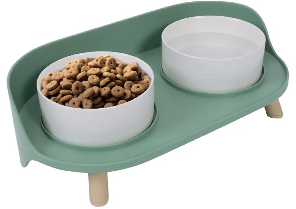 M-Pets Altitude Raised Double Dish Olive 37X19X11Cm