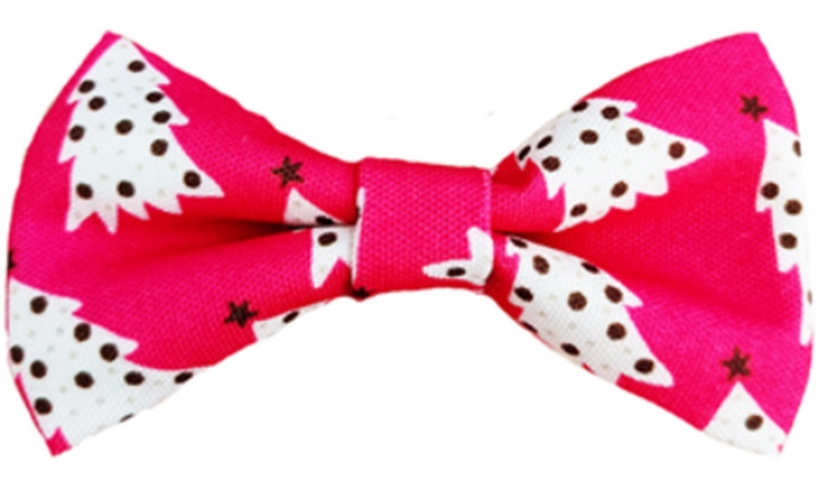 Dog's Life Xmas Bowtie Polka Trees Pink Medium
