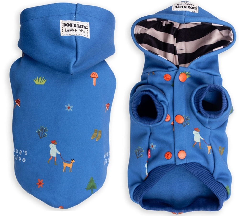 Dog's Life Nature Loving Pup Winter Hoodie Blue Large