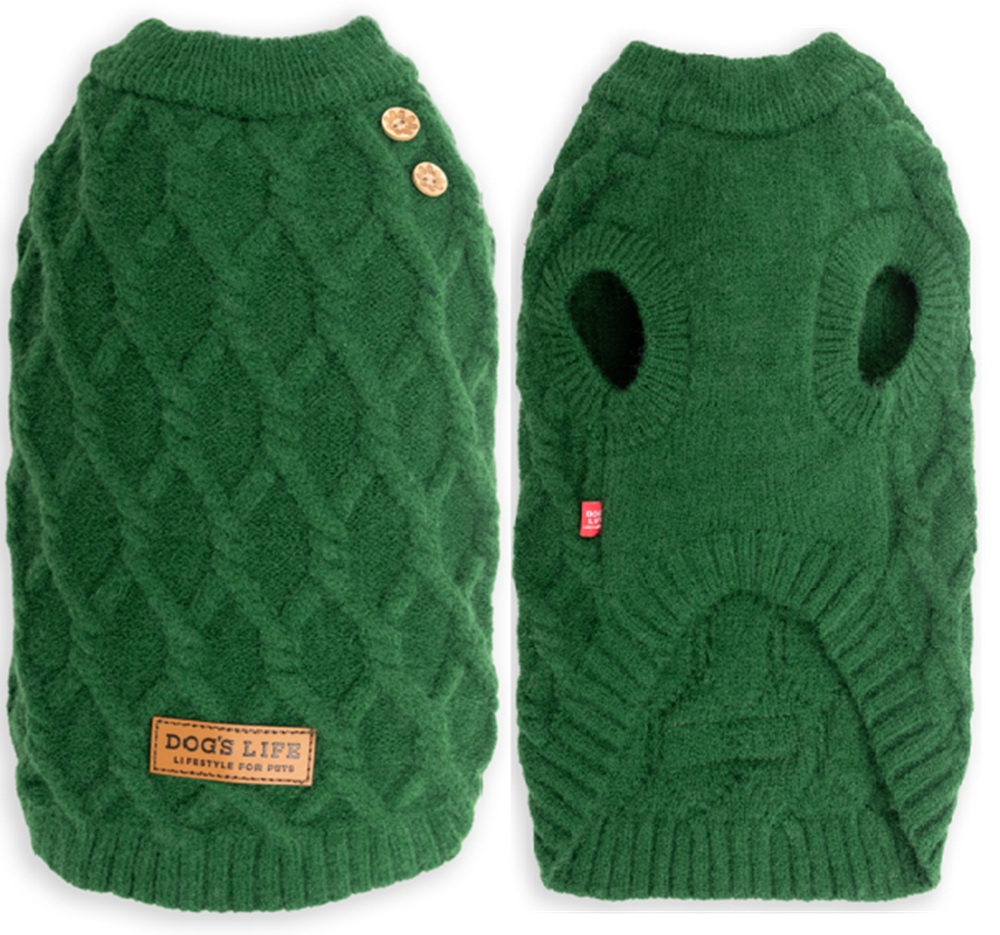 Dog's Life Cable Knit Winter Jumper Green X-Large