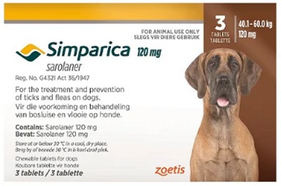 Simparica Tick & Flea X-Large Dog 40-60Kg 3 Tablets