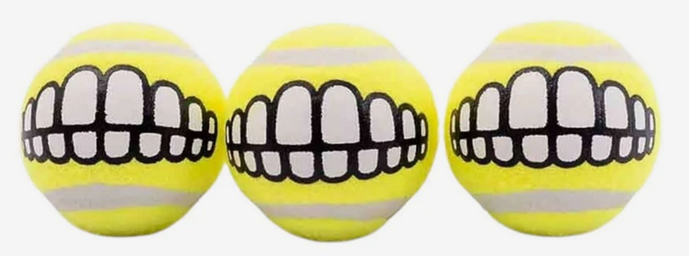 Rogz Grinz Treat Ball Yellow Medium 3Pk 6.4Cm