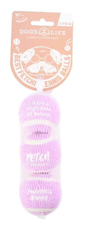 Dog's Life Fetch-It Tennis Ball 3Pk Lilac Small