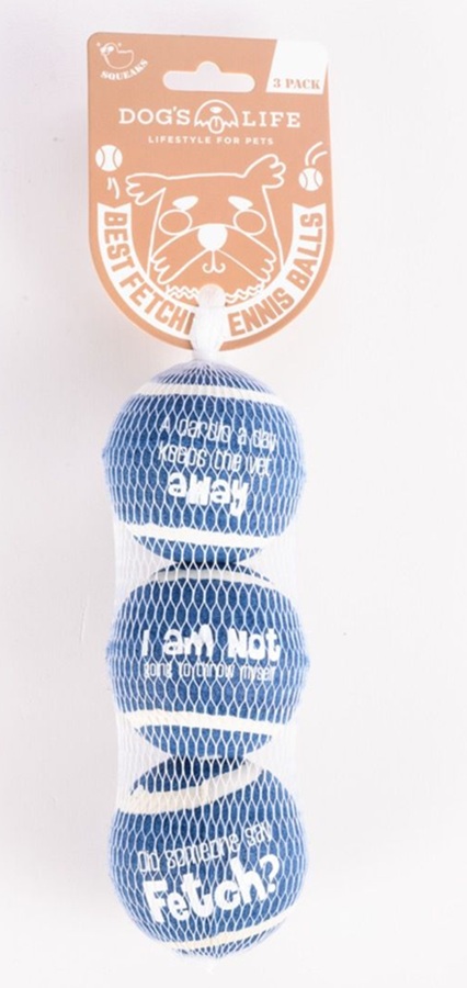 Dog's Life Fetch-It Tennis Ball 3Pk Saphire Blue Medium