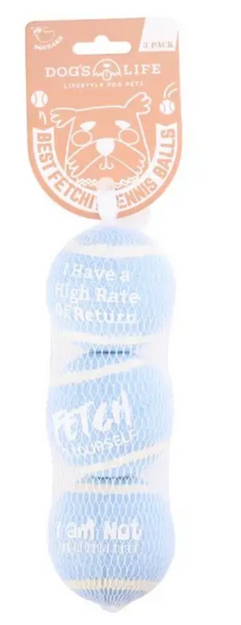 Dog's Life Fetch-It Tennis Ball 3Pk Baby Blue Medium