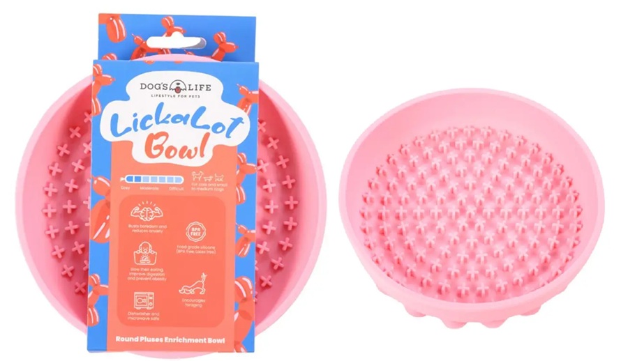 Dog's Life Lick-A-Lot Round Pluses Enrichment Bowl Pink