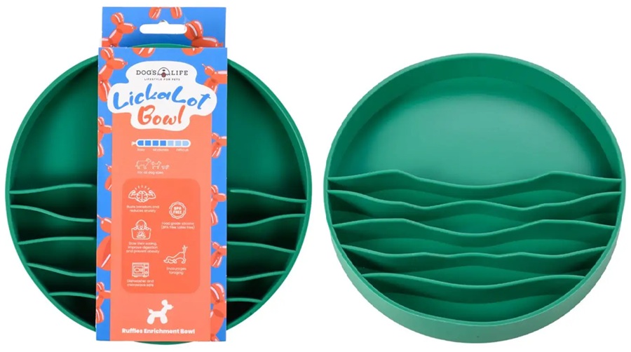 Dog's Life Lick-A-Lot Ruffles Enrichment Bowl Green