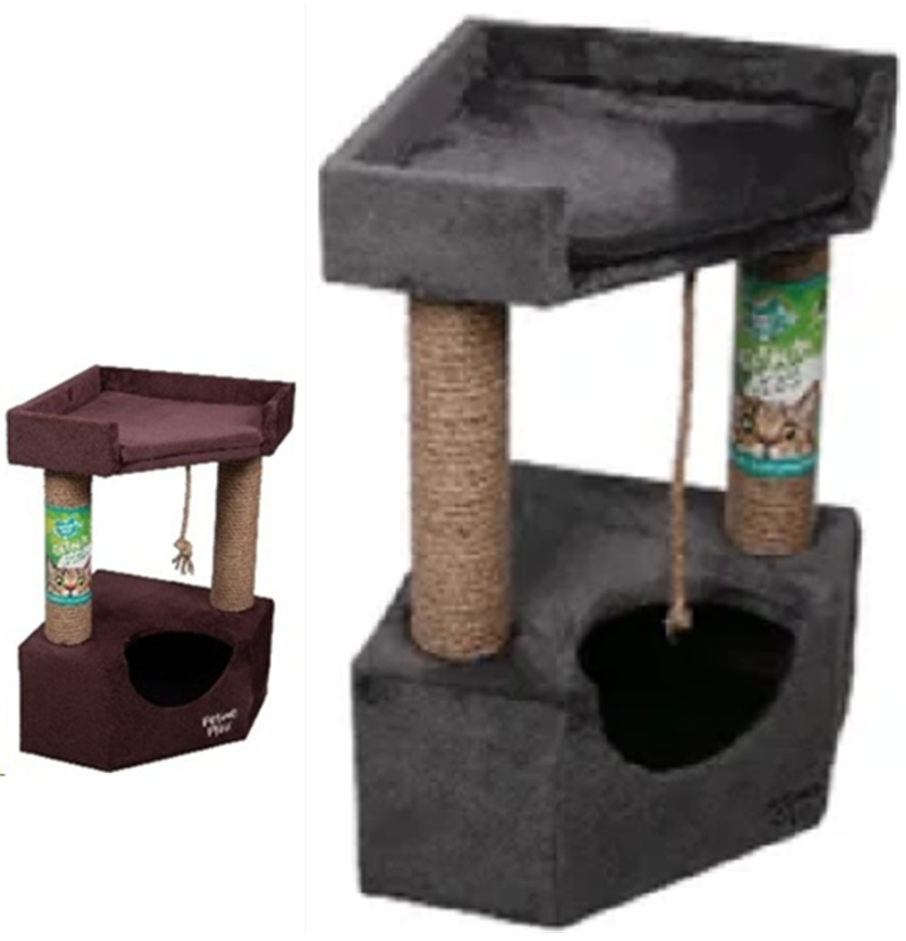 Feline Flair Clawsome Lux 2-Tier Corner Scratcher Bed & Catnip