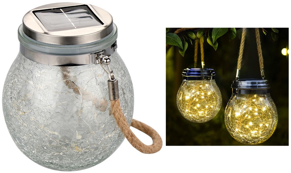 Home Quip Glass Hanging Crackle Finish Lantern Solar 16.5X17.5Cm