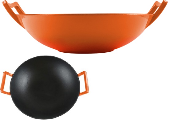 Chef Enamel Wok W/Handles Orange 36Cm